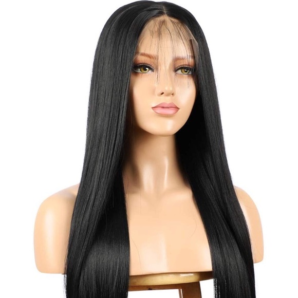 ?22” JET BLACK STRAIGHT MIDDLEPART LACE FRONT WIG main image 4